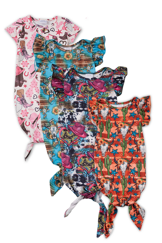 Western printed baby gown.