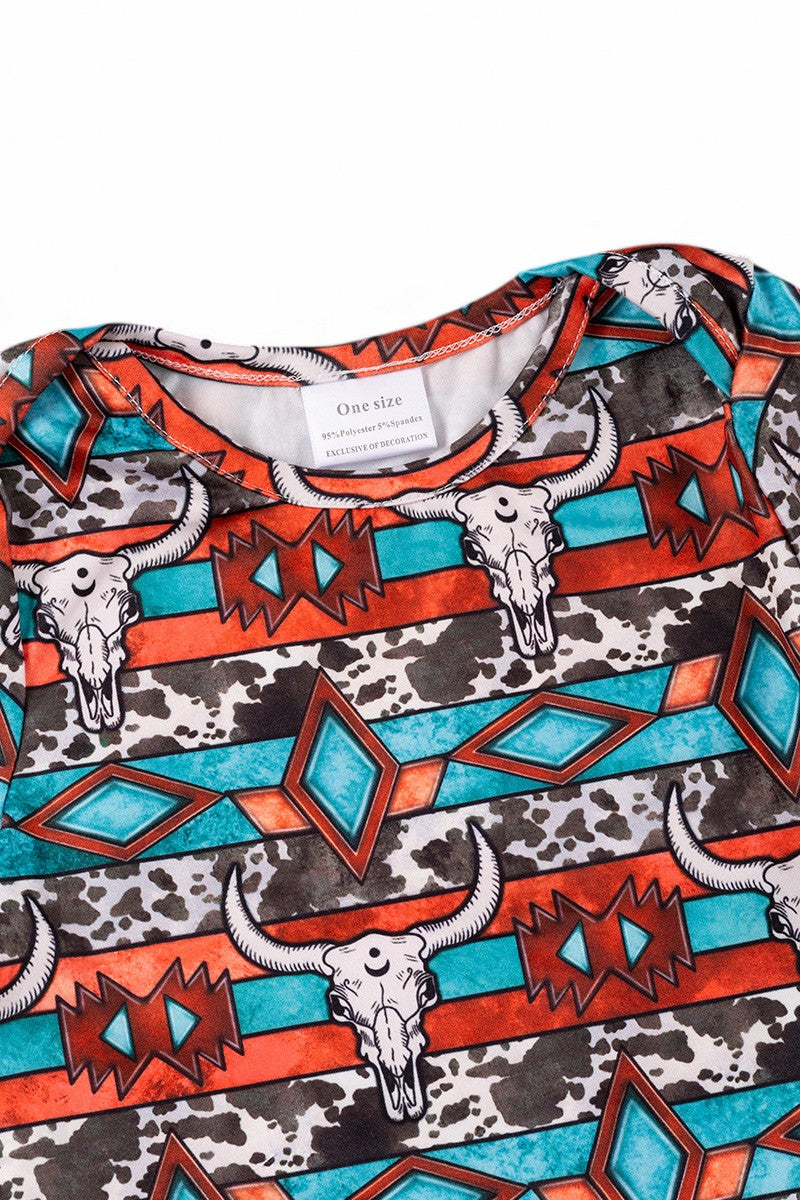 Multi-color Bull printed boys baby gown.