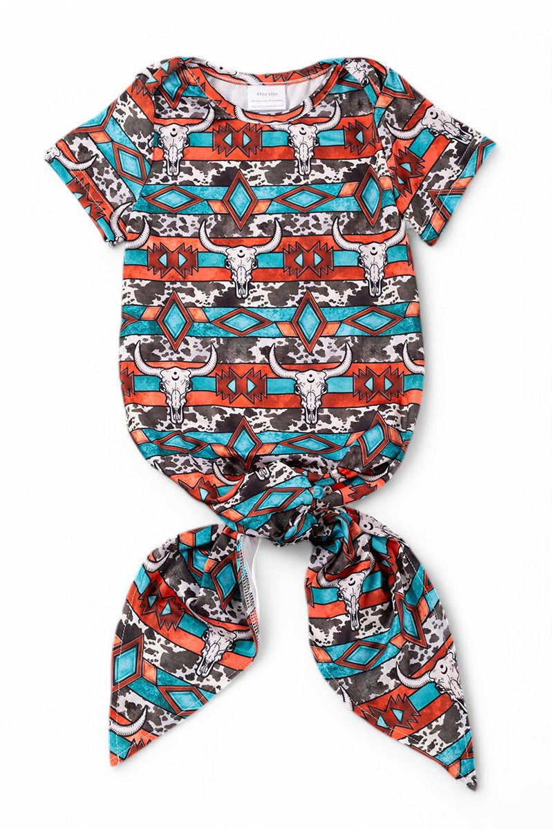 Multi-color Bull printed boys baby gown.