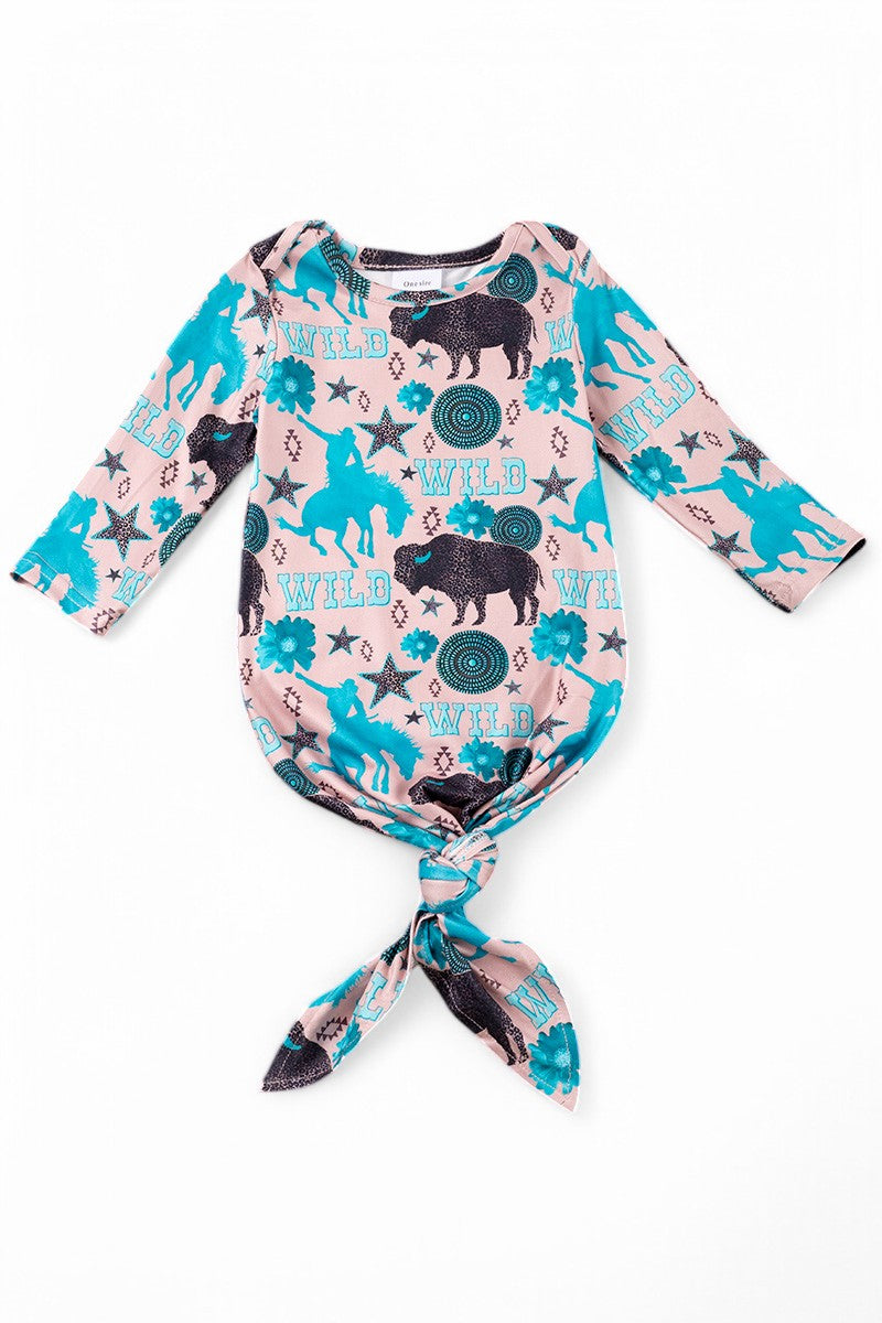 Wild, Bison, horse rider printed baby gown.