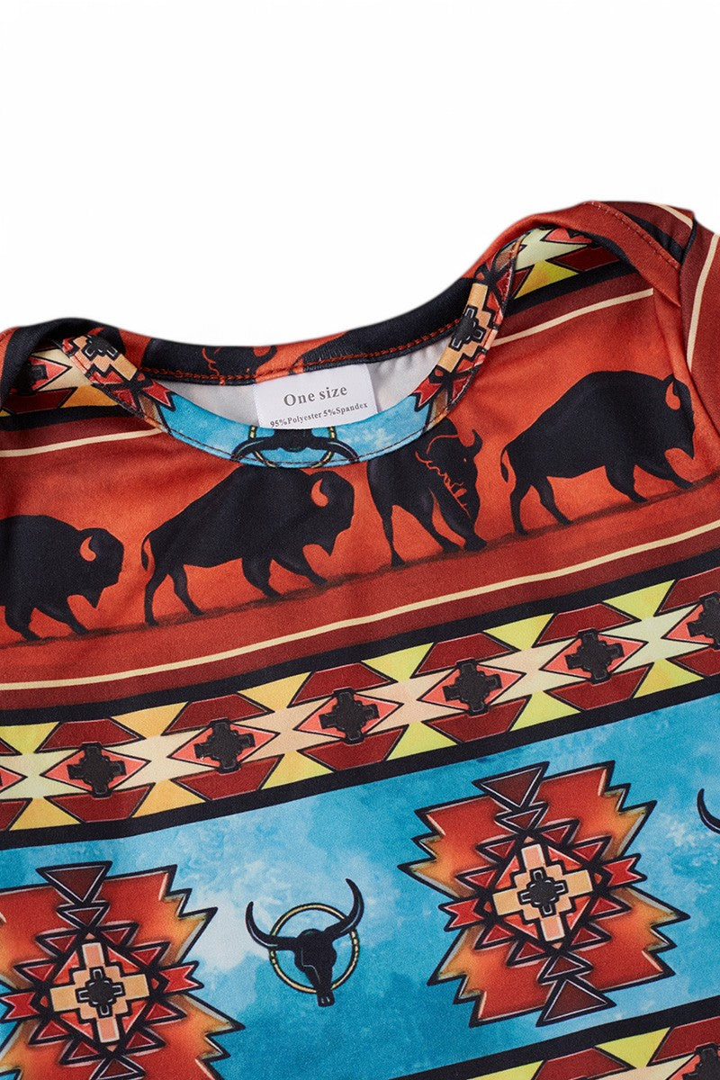 Bison, aztec printed boys baby gown.