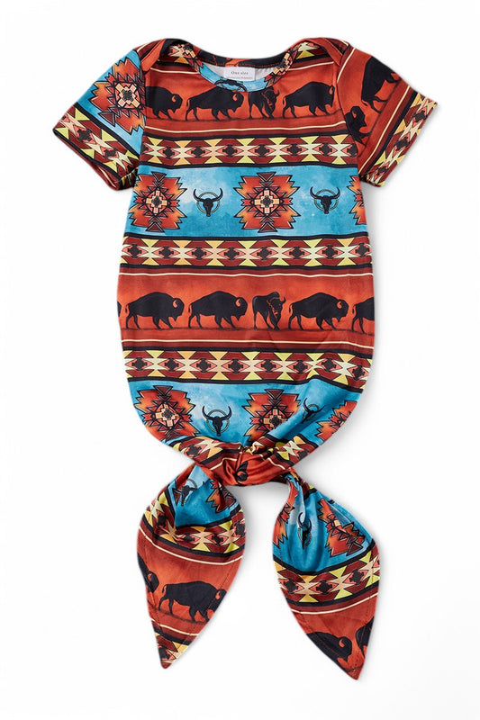 Bison, aztec printed boys baby gown.