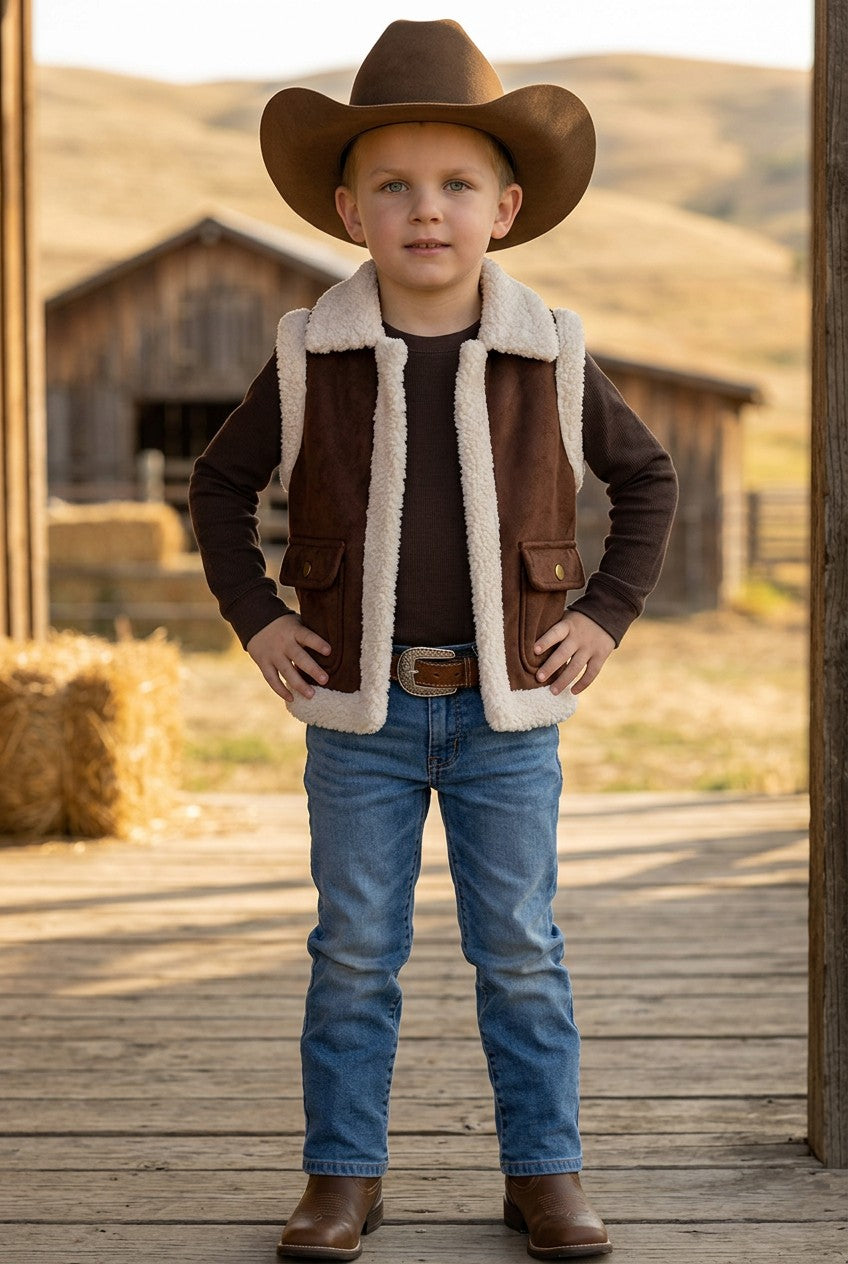 Chocolate brown sherpa vest w/pockets. TPG60370 -A-