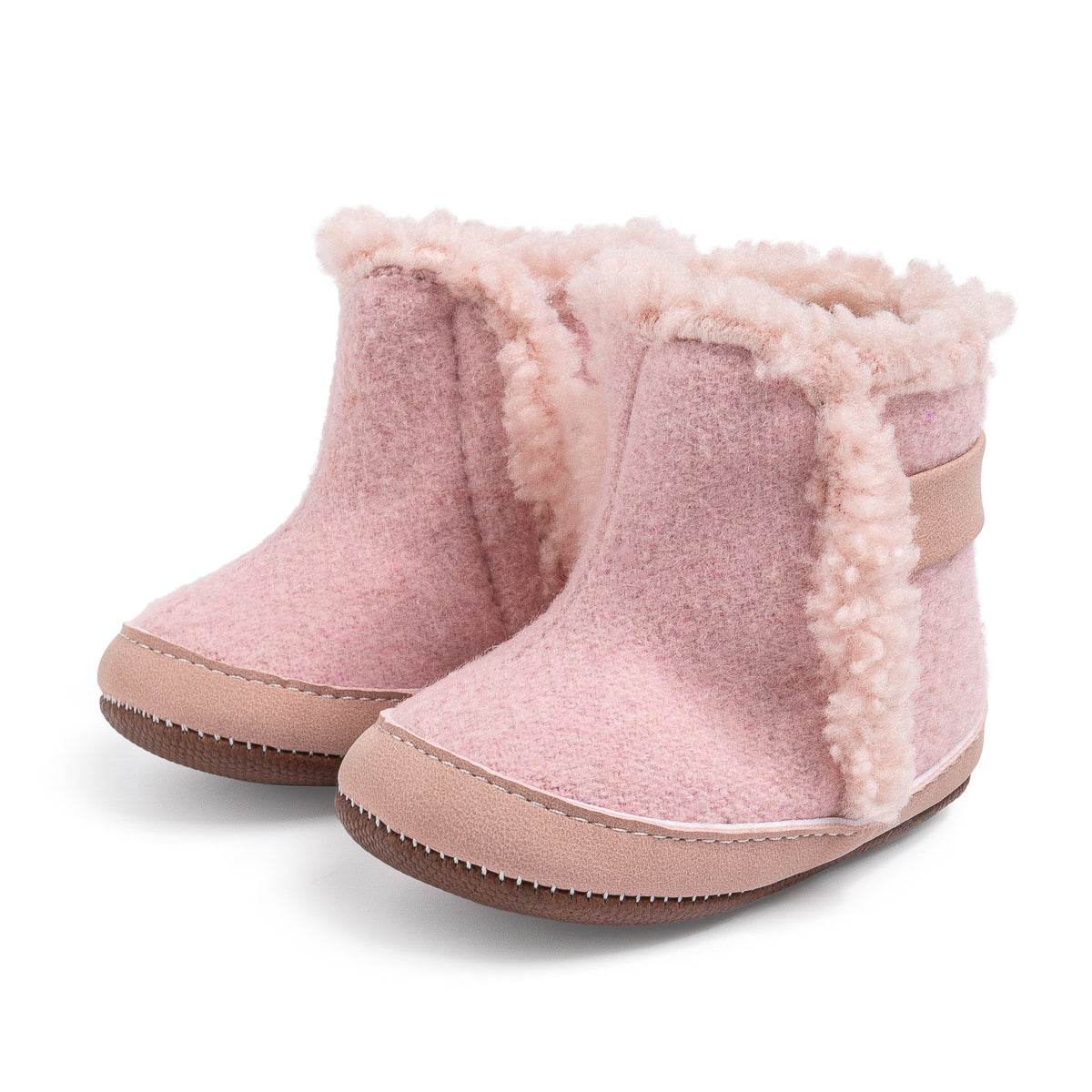 Brown faux fur baby boots. CG5402