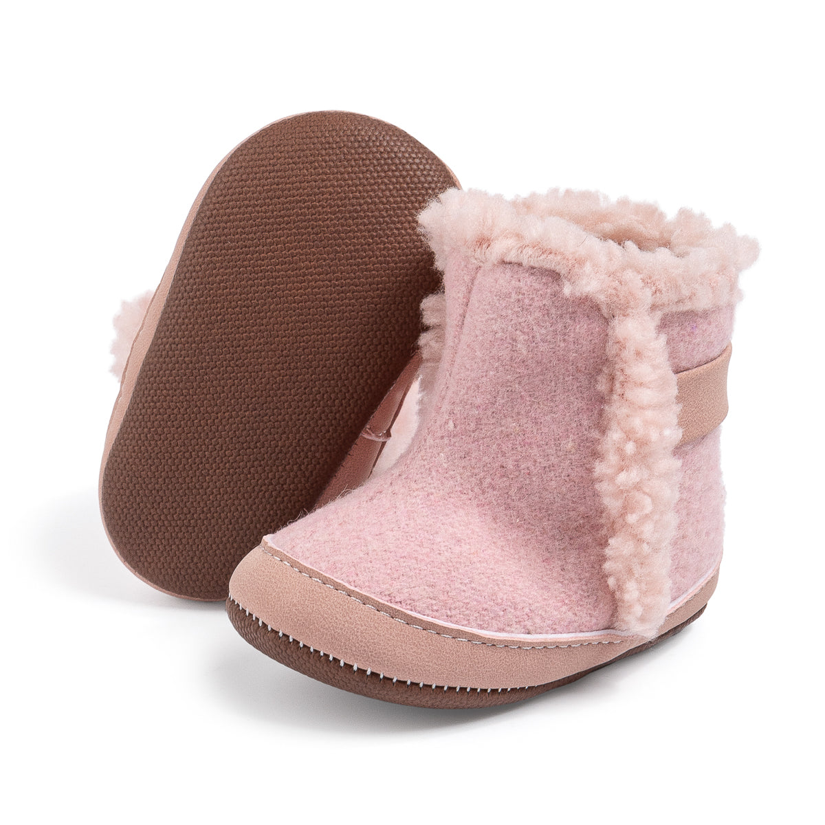 Brown faux fur baby boots. CG5402