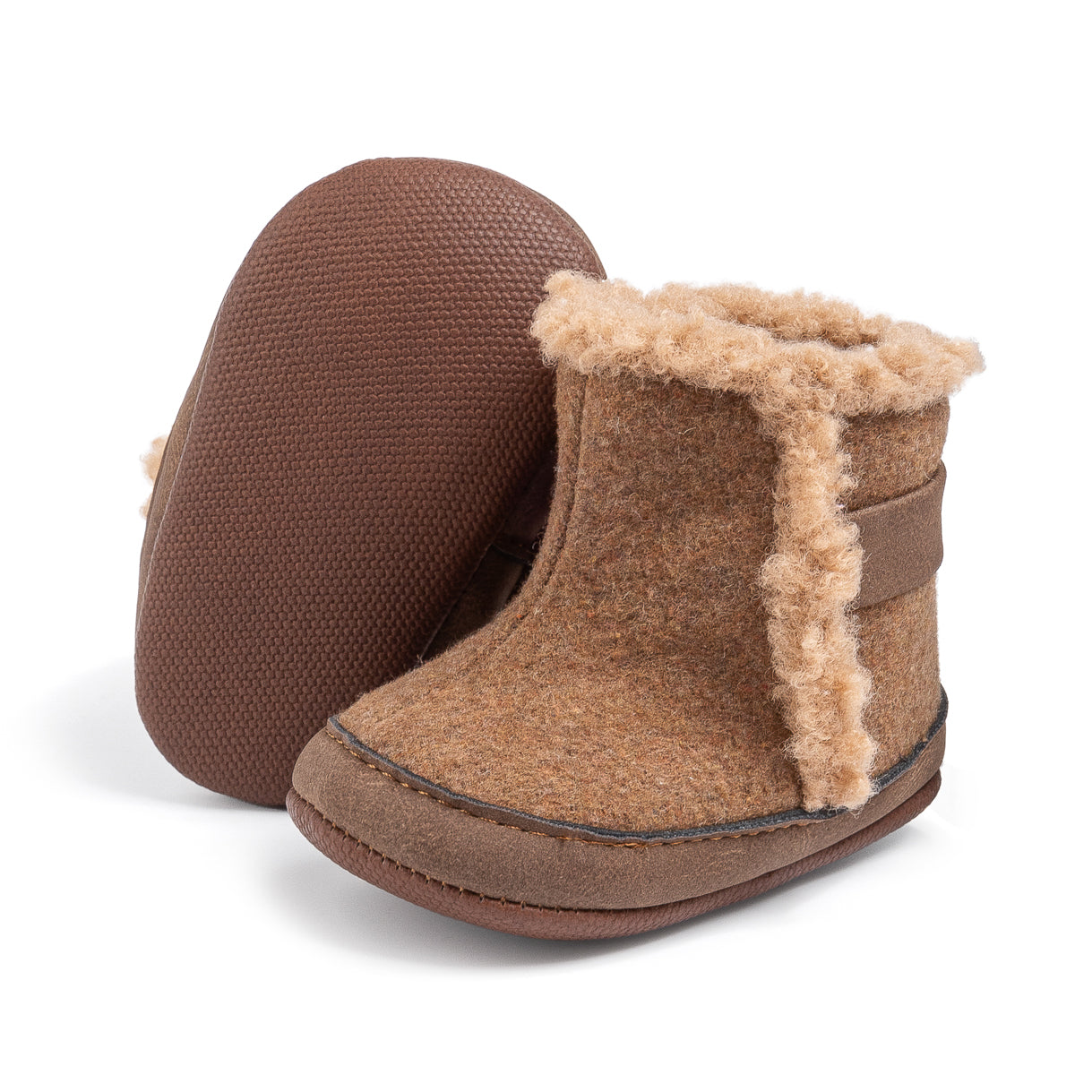 Brown faux fur baby boots. CG5402