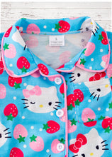 Load image into Gallery viewer, BLUE KITTY &amp; STRAWBERRY PAJAMA 2 PIECE SET.
