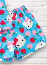 Load image into Gallery viewer, BLUE KITTY &amp; STRAWBERRY PAJAMA 2 PIECE SET.
