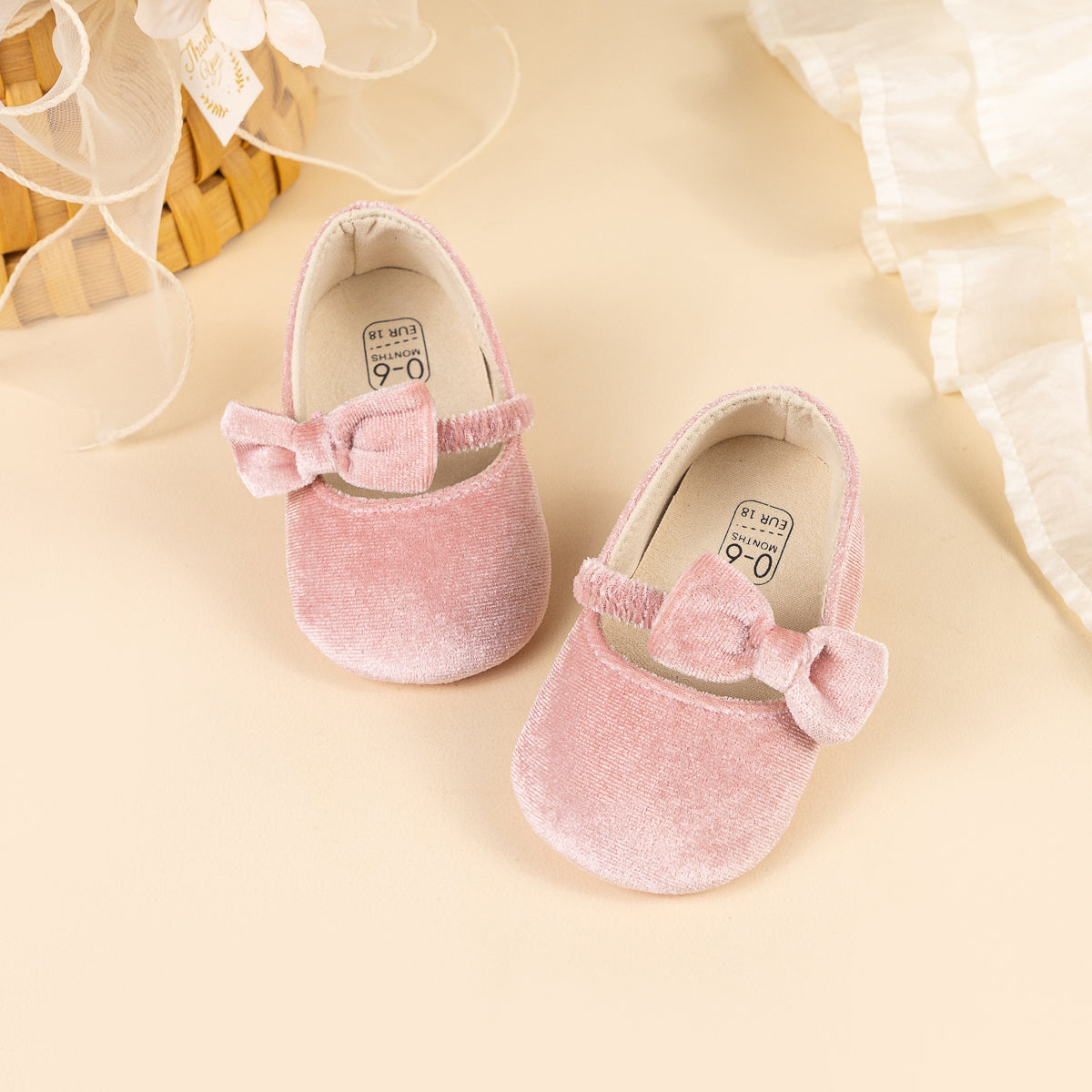 Pink side bow Cute Velvety baby shoes. CG5358