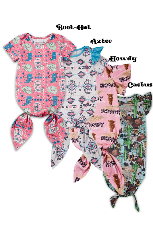 Western printed girls baby gown.