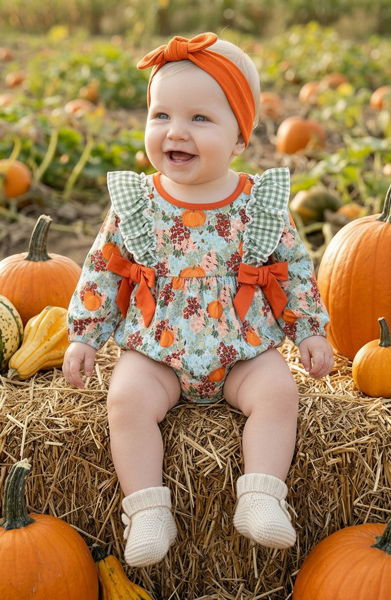 Cute autumn flora printed bubble romper. RPG62712 -A-