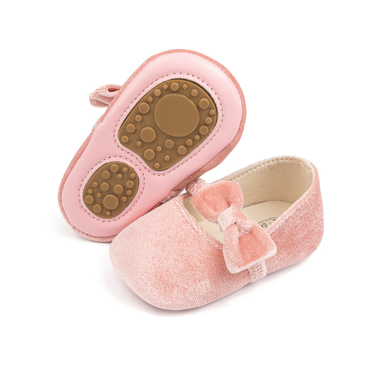 Pink side bow Cute Velvety baby shoes. CG5358
