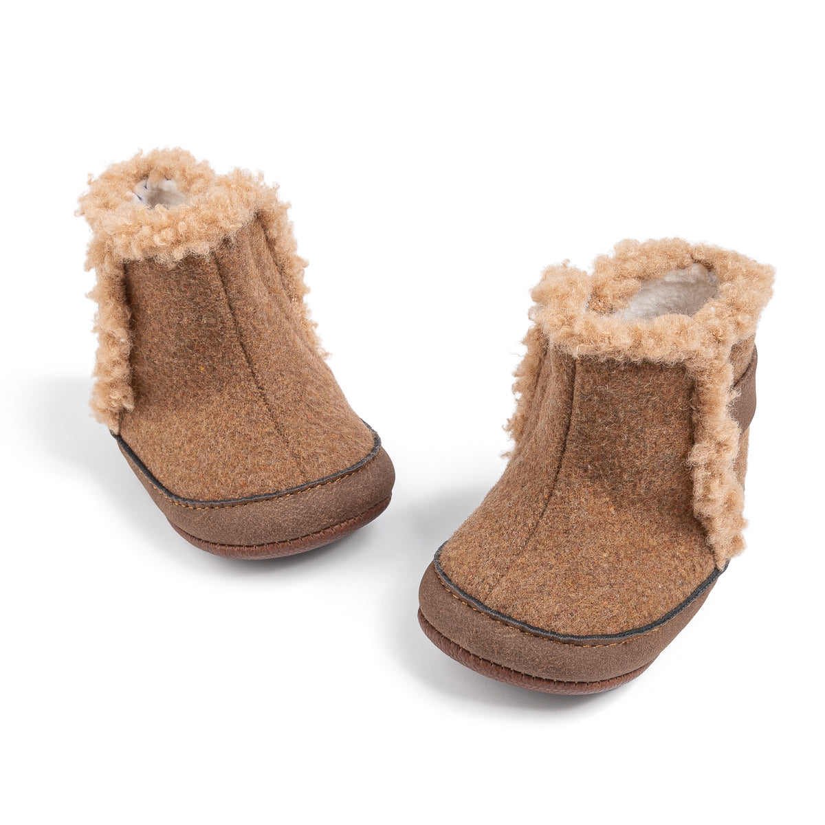 Brown faux fur baby boots. CG5402