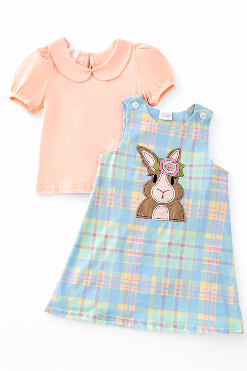 Easter bunny applique dress with girls top.