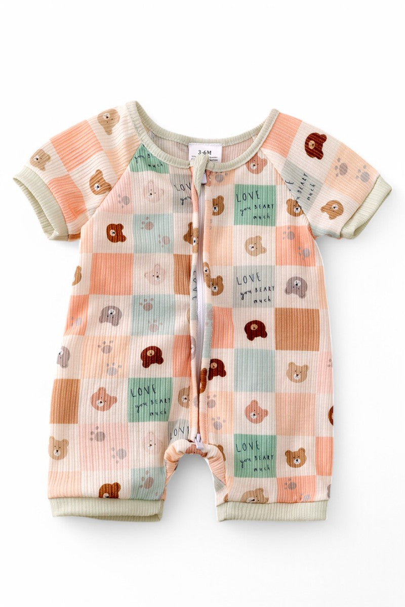 Neutral gender, bear printed baby romper.