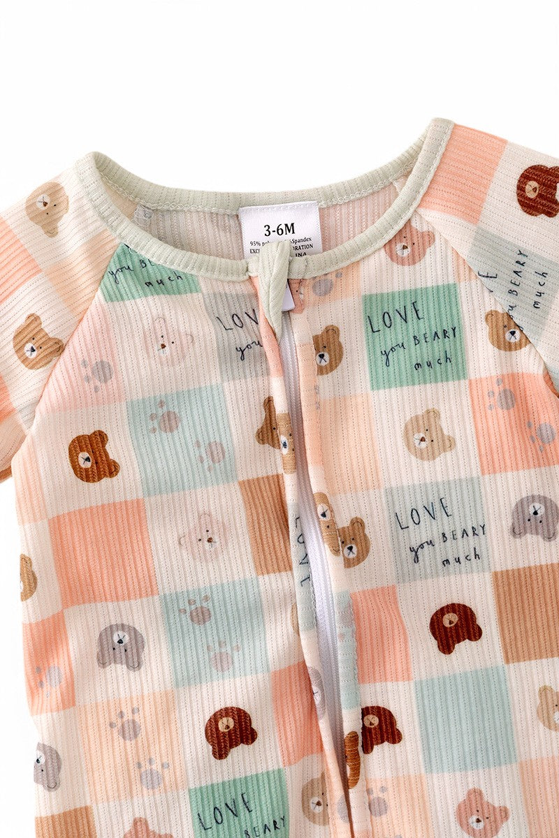 Neutral gender, bear printed baby romper.