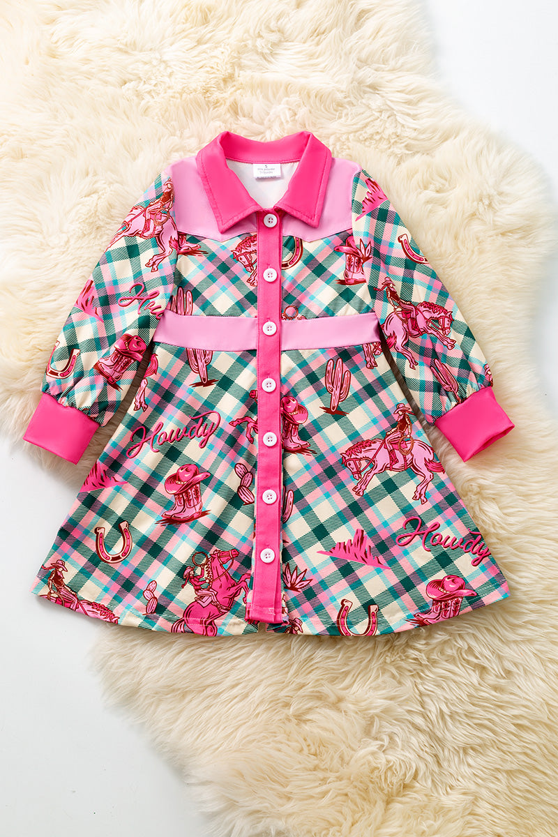 Howdy plaid printed dress.(Western)  DRG53438