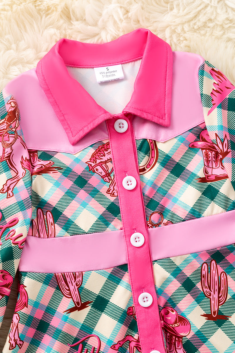 Howdy plaid printed dress.(Western)  DRG53438