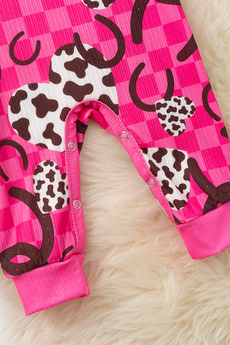 Checkered, heart & horse shoe printed baby onesie. (Western)