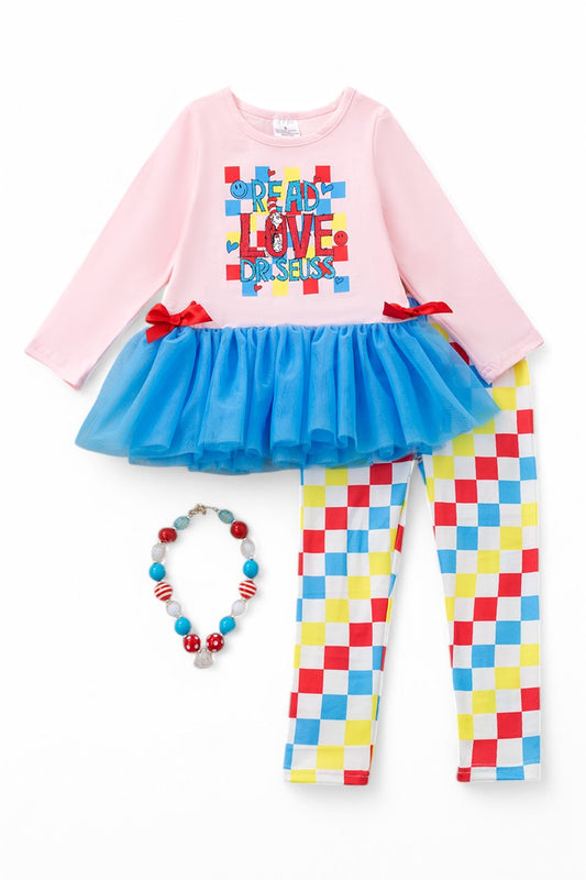 Read, Love, Dr Seus* girls tulle long sleeve shirt & cute leggings.