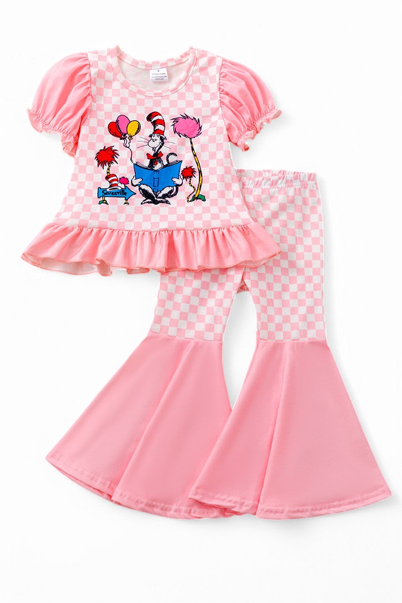 Checkered cartoon printed girls set.