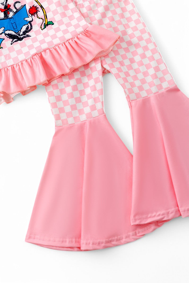 Checkered cartoon printed girls set.