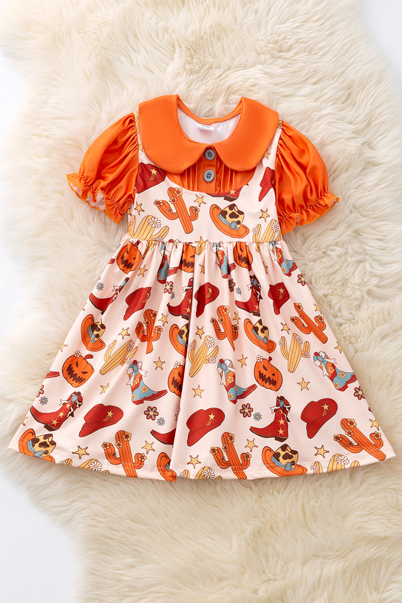 Halloween pumpkin printed wester dress. DRG54388