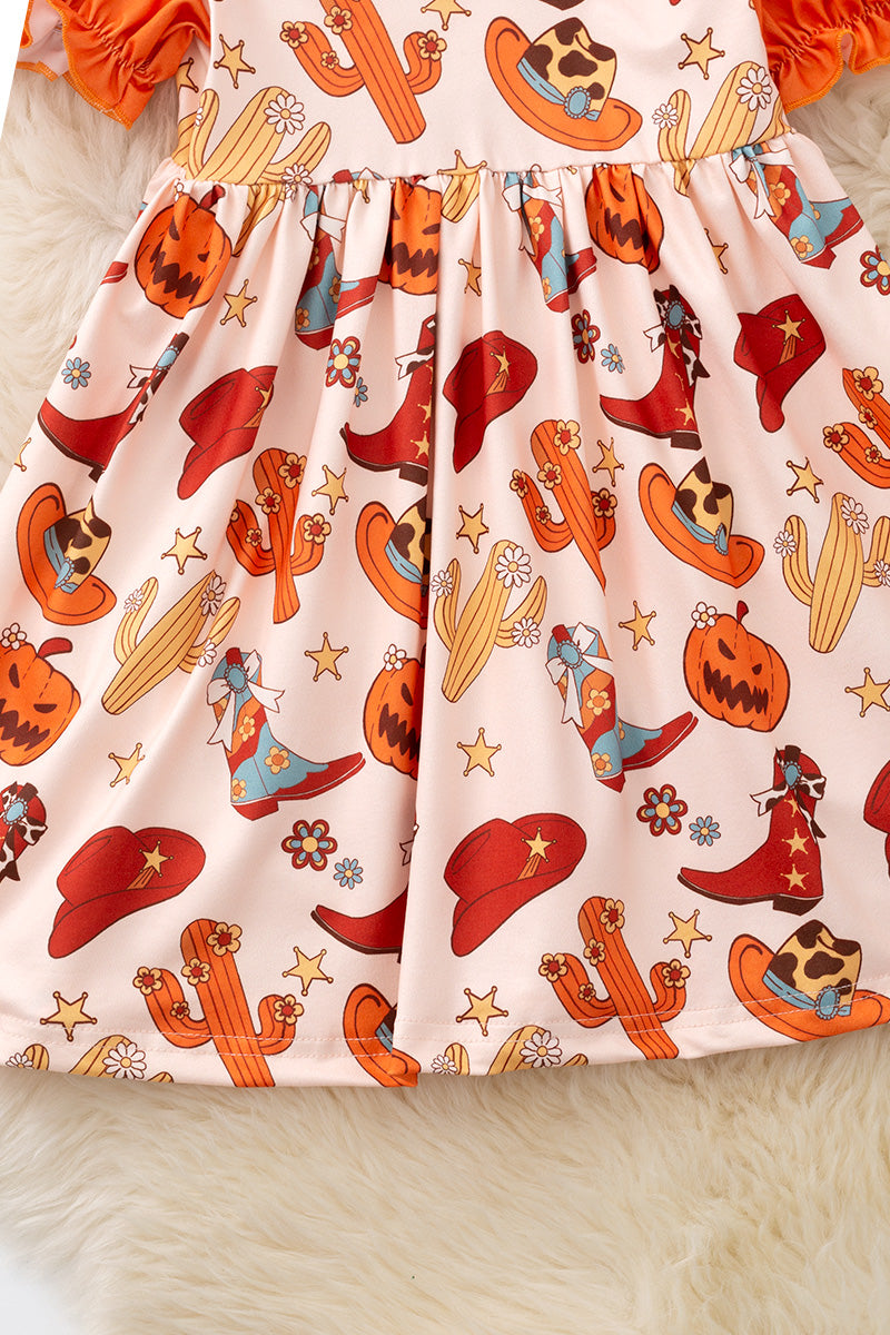 Halloween pumpkin printed wester dress. DRG54388