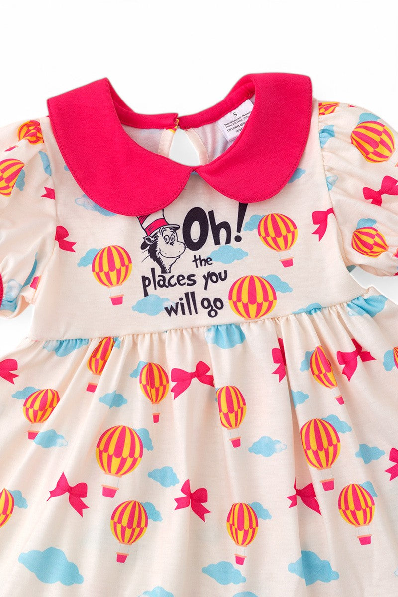 Oh the places we will go... Girls Character printed tunic & fuchsia leggings.