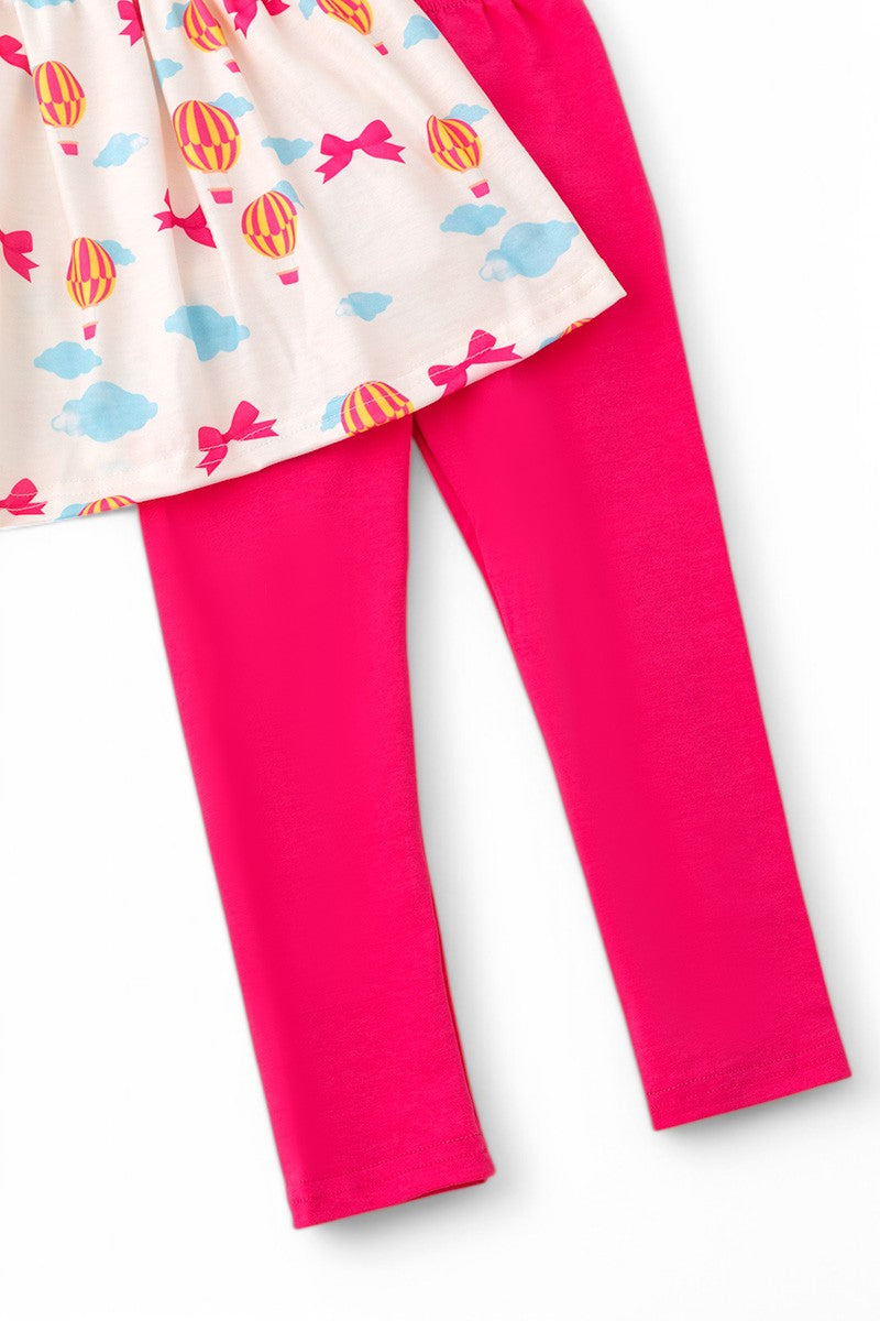 Oh the places we will go... Girls Character printed tunic & fuchsia leggings.