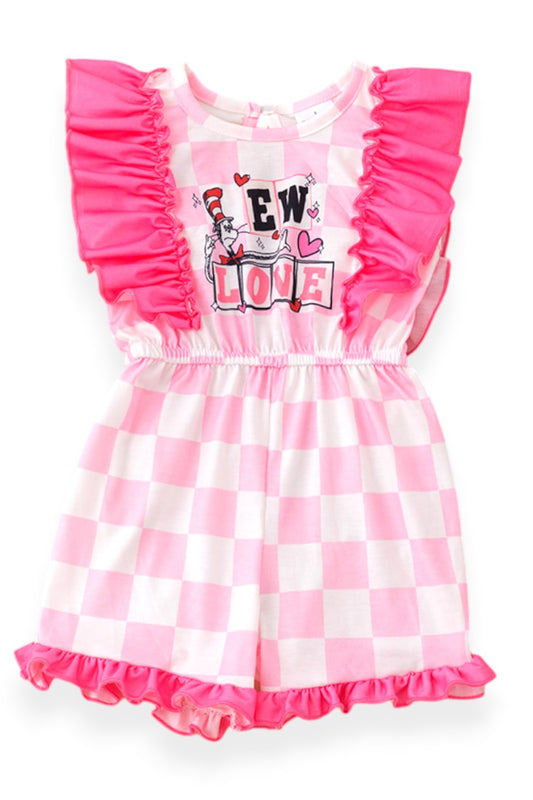 Girls character printed & pink checkered romper.