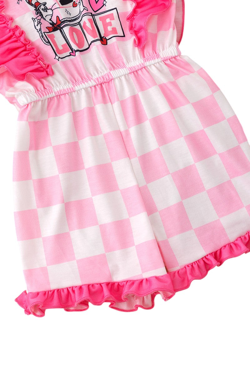 Girls character printed & pink checkered romper.