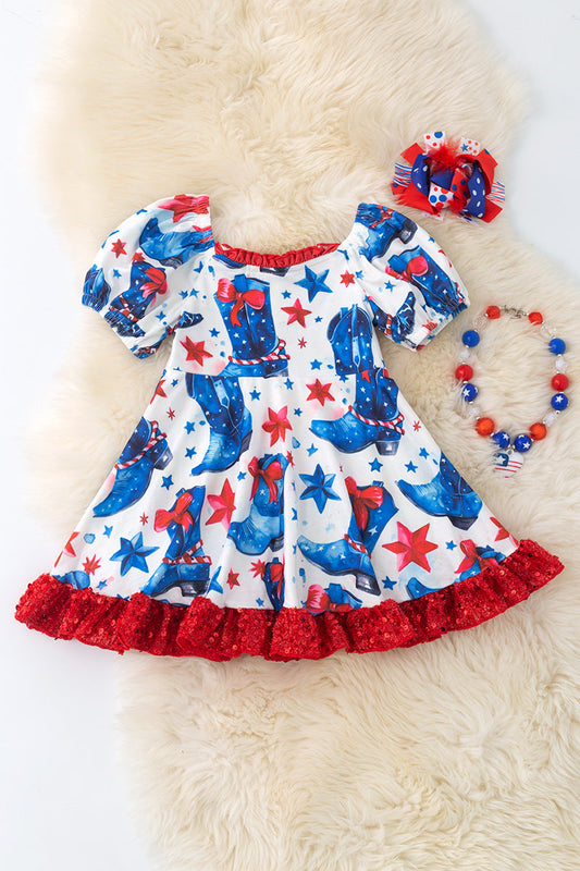 American cowgirl boot printed dress.