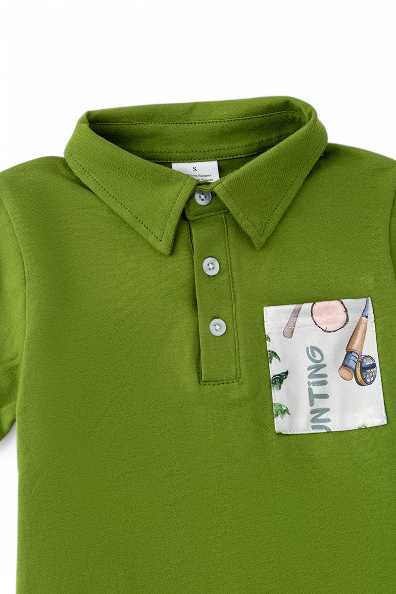 Fishing, Hunting boys green & gray 2 piece.