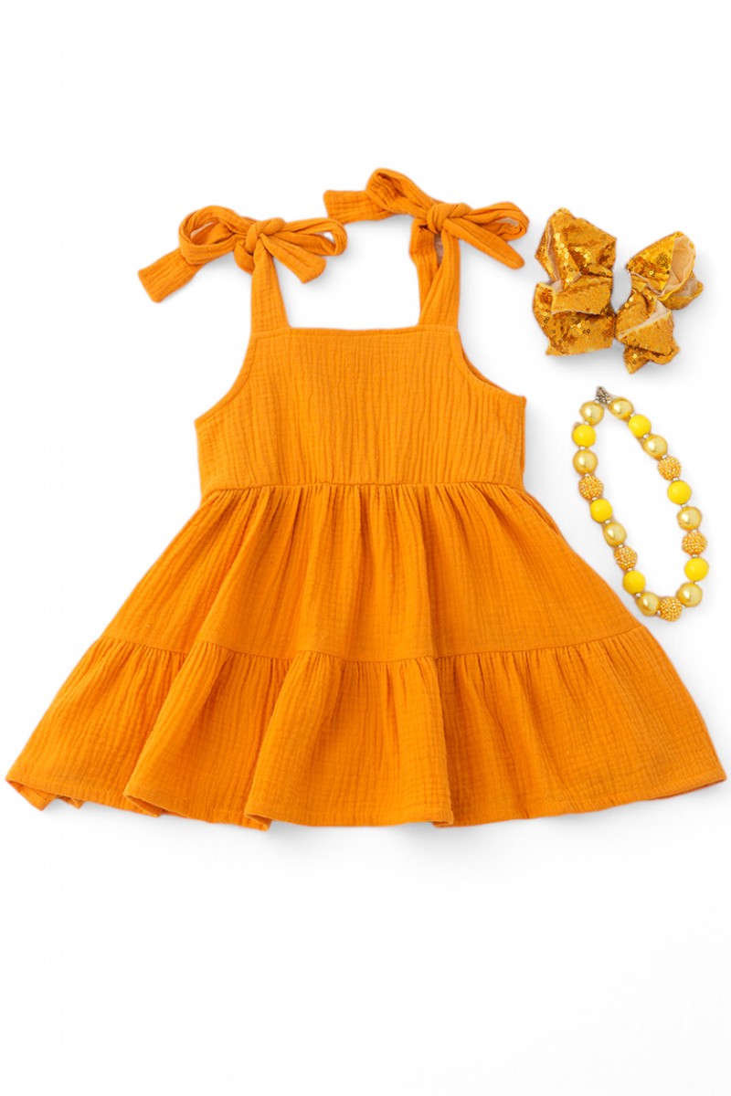 Mustard gauze crinkle dress.