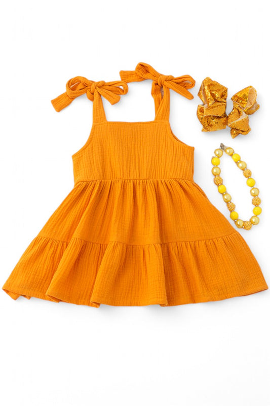 Mustard gauze crinkle dress.