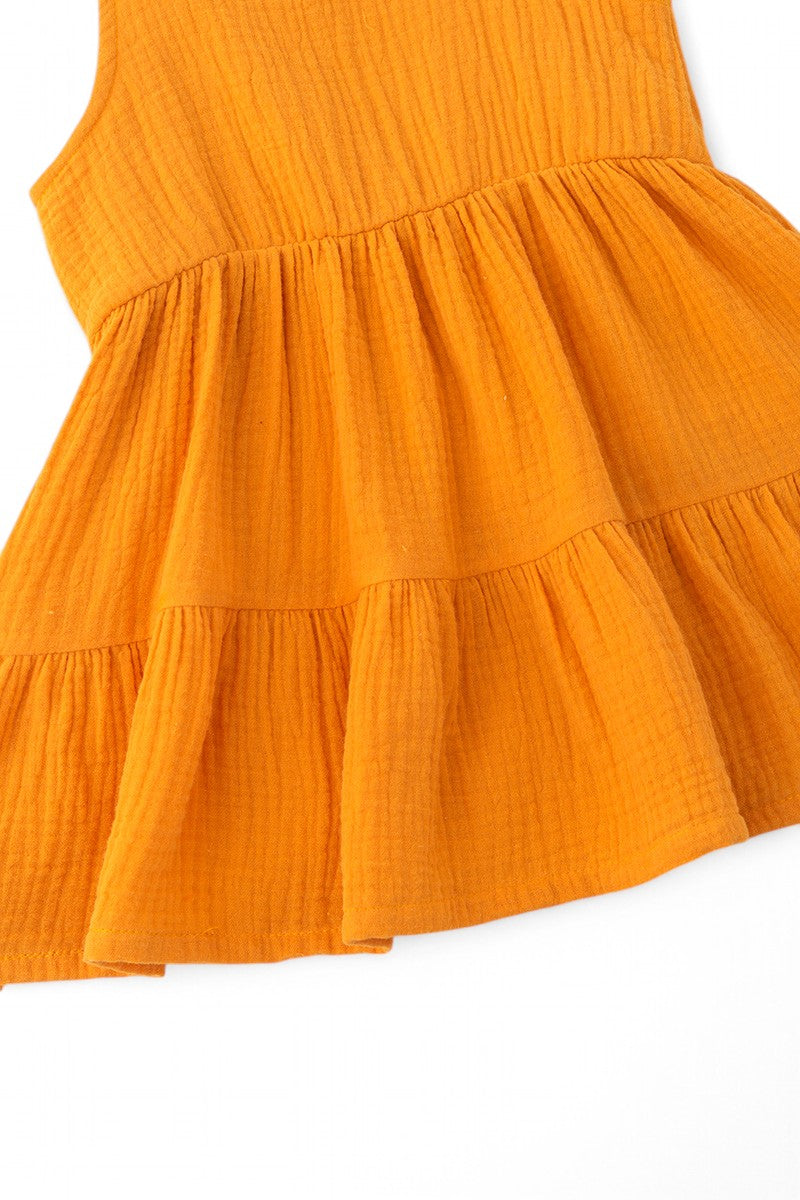 Mustard gauze crinkle dress.