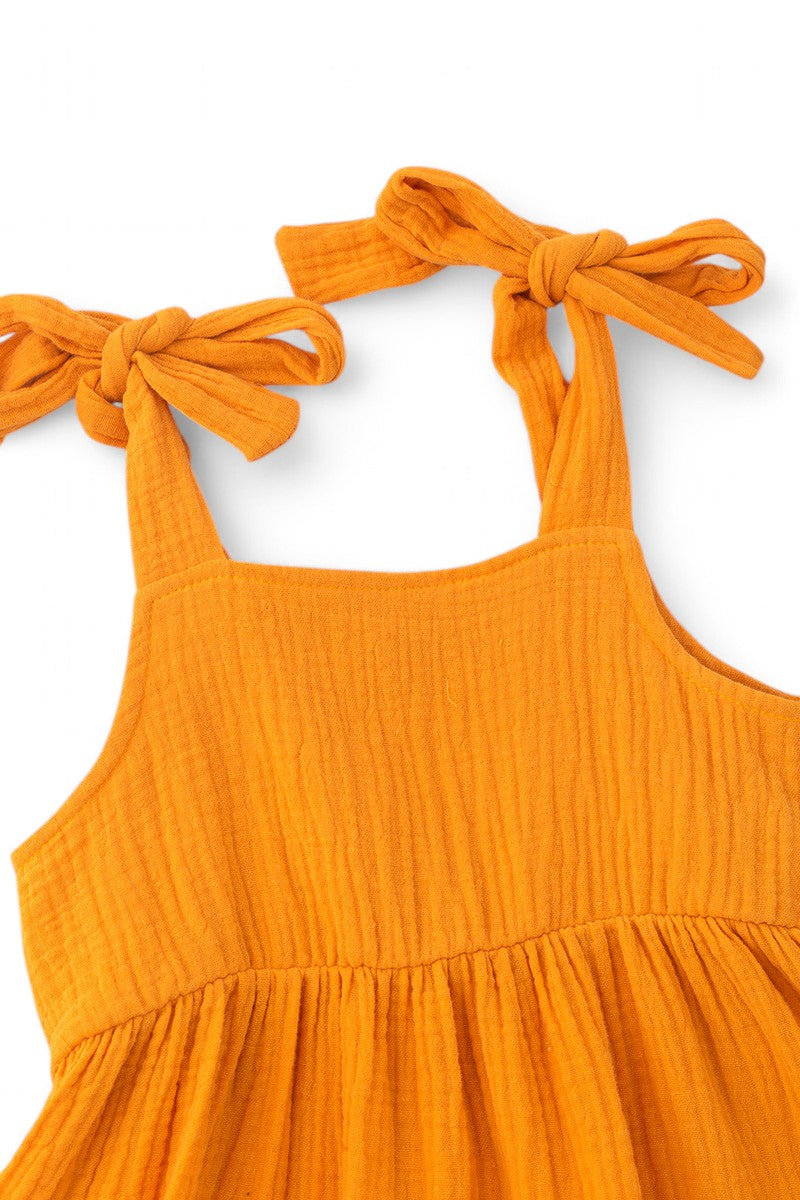 Mustard gauze crinkle dress.