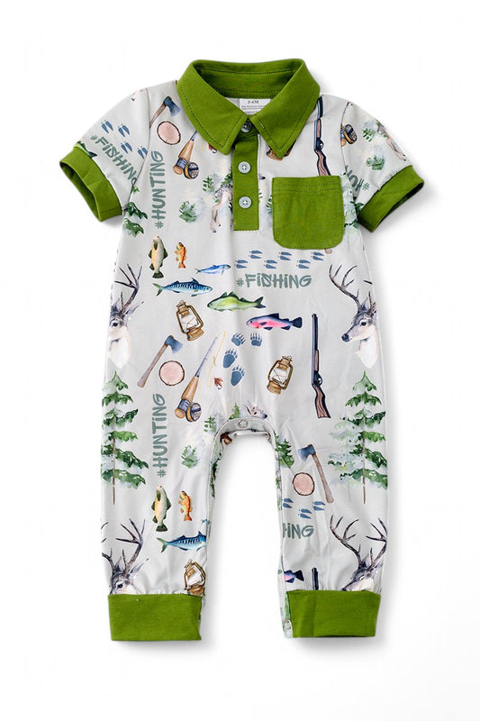 Hunting, fishing boys baby romper.