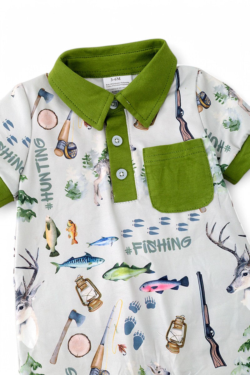 Hunting, fishing boys baby romper.