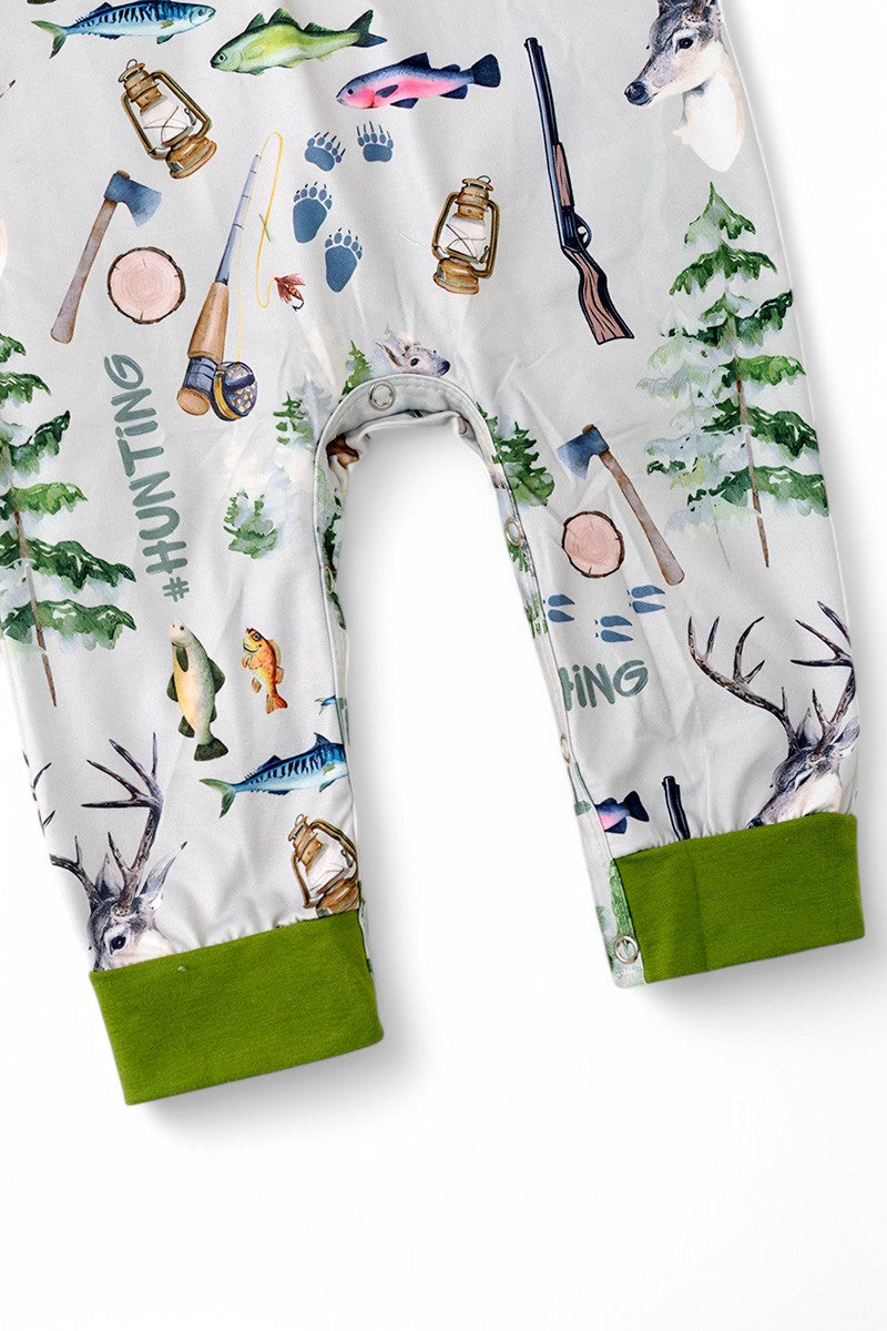 Hunting, fishing boys baby romper.