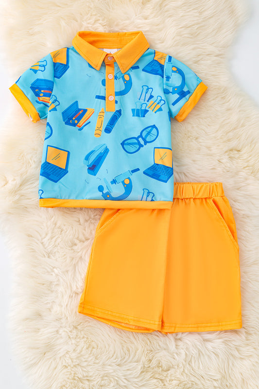 Back to school pullover shirt w/collar and yellow shorts. OFB50081