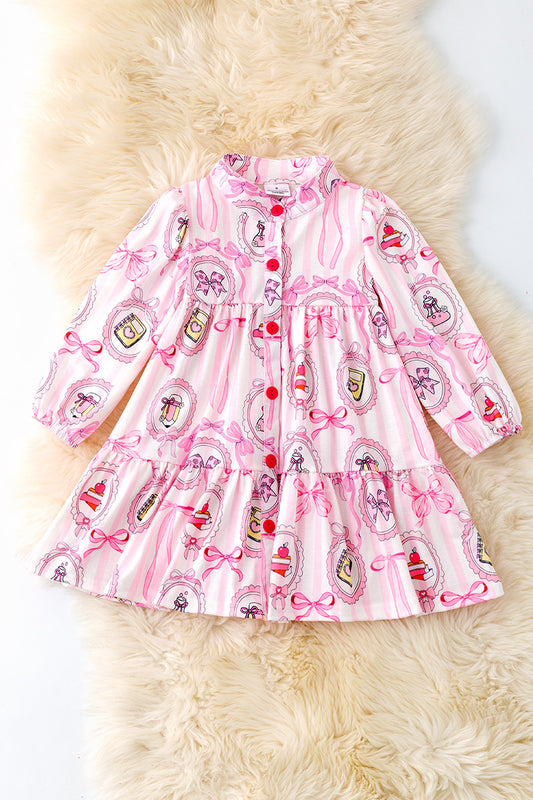 Back to school white w/stripe printed tiered dress. DRG50869