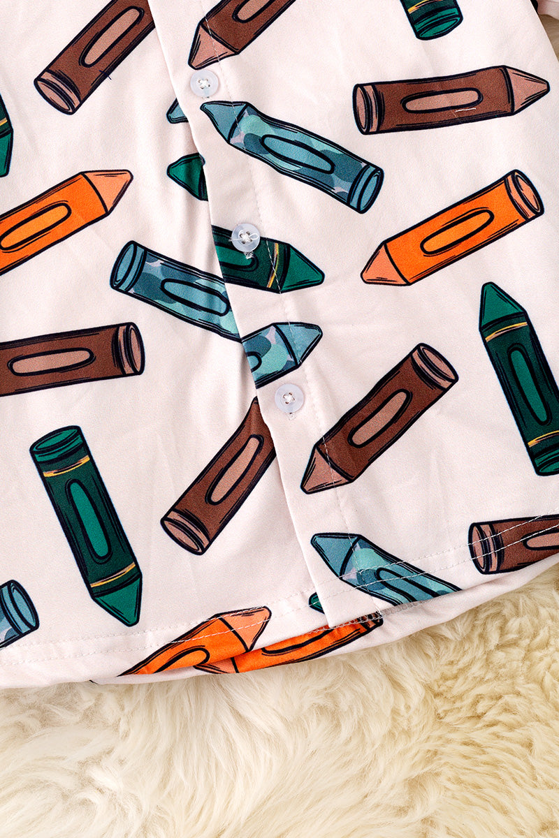 Crayon boys printed button up back to school shirt w/collar. TPB50283