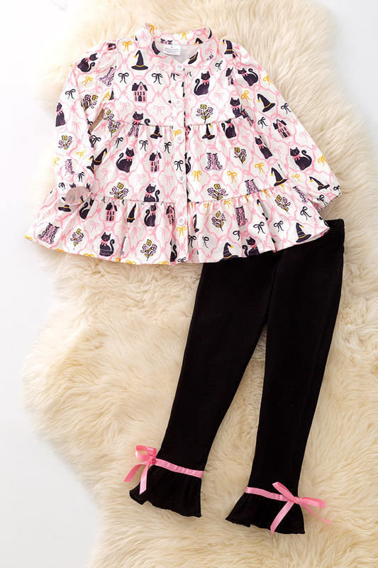 Halloween girls twirl tunic and black leggings.