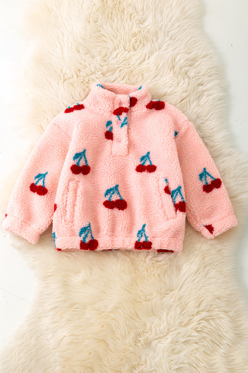 Women cherry printed printed pullover sweater.