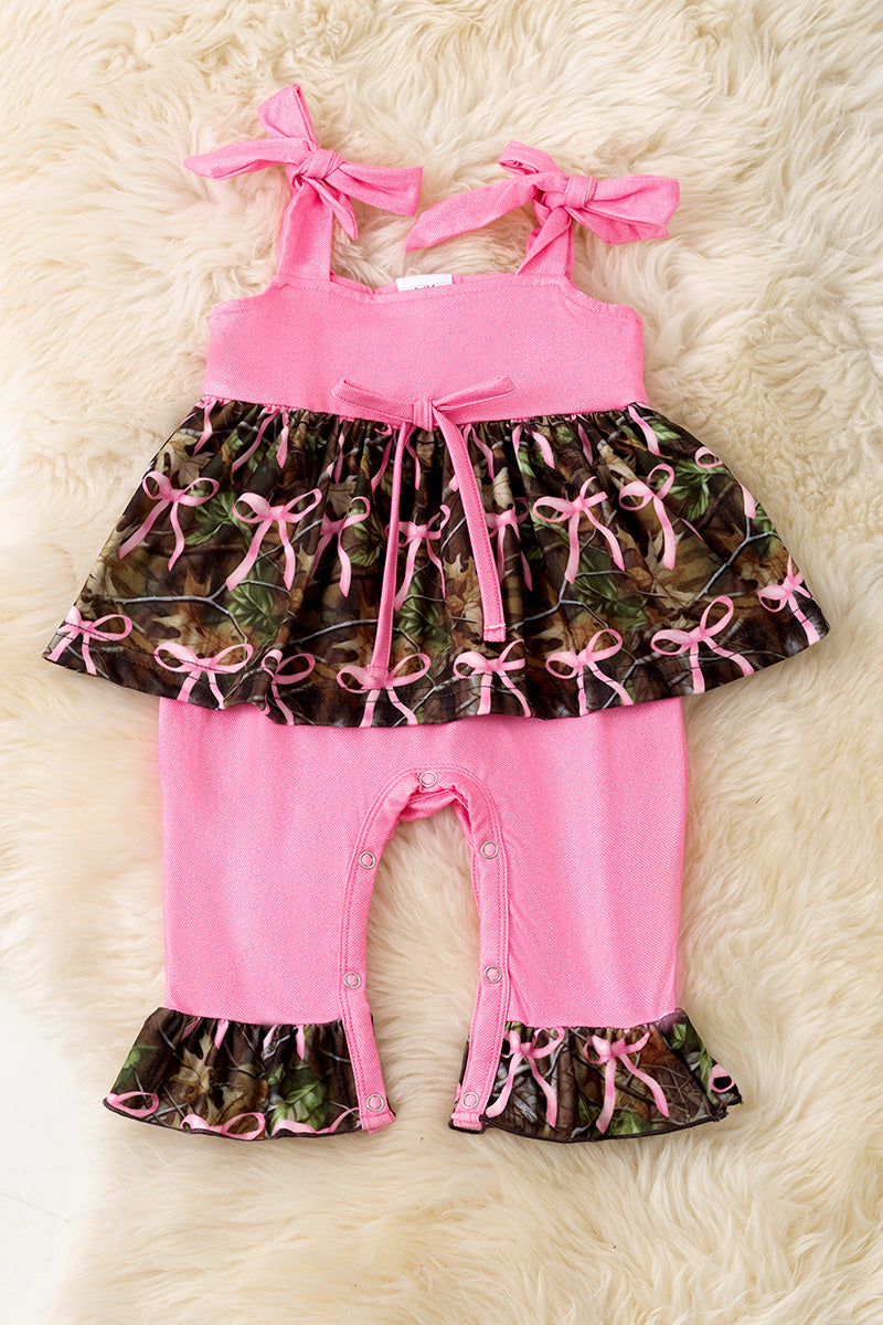 Pink and Camouflage fold over baby romper with snaps.