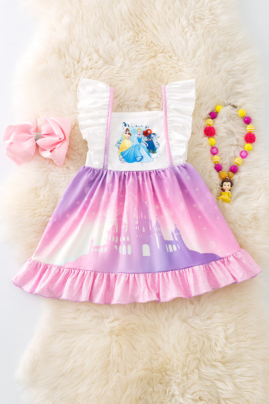 Tie dye castle printed theme ruffle dress.