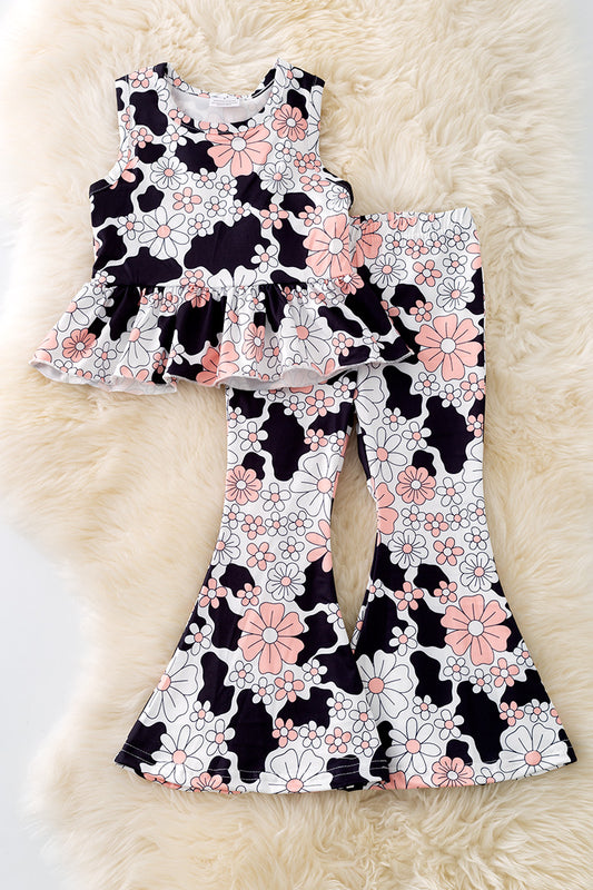 Floral black, white & pink girls 2 piece set. OFG50880