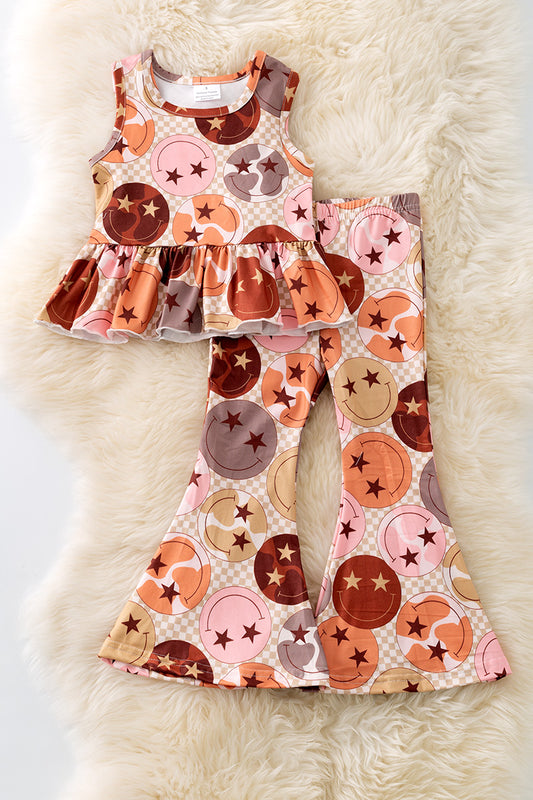 Emoji checkered printed girls tank top & pants. OFG50882